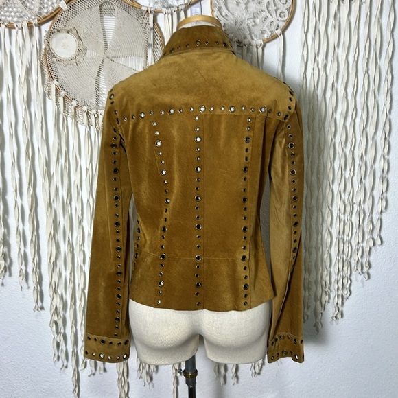 Vintage | Essendi Rich Brown Suede Snap Front Shirt Jacket with Grommet Detail - Picture 8 of 12